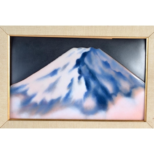 601 - A JAPANESE TAISHO PERIOD ENAMELLED MT FUJI PLAQUE. 50 cm x 35 cm.