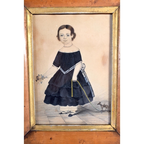 604 - English School (C1830) Watercolour, girl with pull along horse. 24 cm x 18 cm.