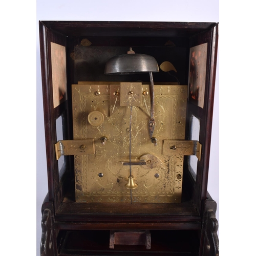 605 - A MID 19TH CENTURY CHINESE HONGMU MANTEL CLOCK with repousse gilt metal encased dial. 36 cm x 20 cm.