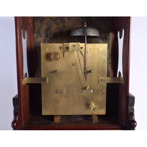 606 - A MID 19TH CENTURY CHINESE HONGMU MANTEL CLOCK with repousse gilt metal encased dial. 48 cm x 26 cm.