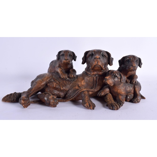 607 - A LOVELY 19TH CENTURY BLACK FOREST BAVARIAN DOG AND PUPPY GROUP in the manner of Walter Mader. 24 cm... 