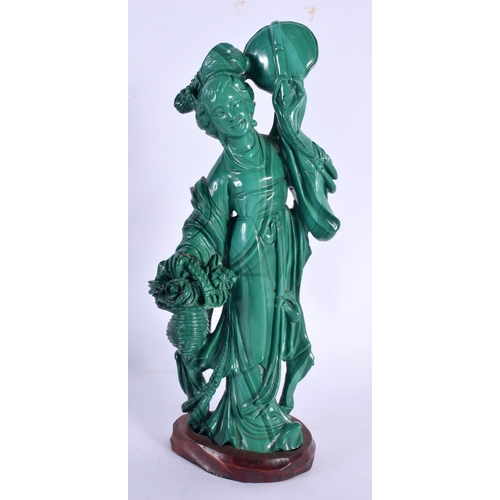 617 - A LATE 19TH CENTURY CHINESE CARVED MALACHITE FIGURE OF A FEMALE Qing. 18 cm x 7 cm.