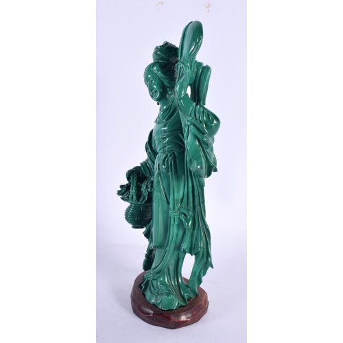 617 - A LATE 19TH CENTURY CHINESE CARVED MALACHITE FIGURE OF A FEMALE Qing. 18 cm x 7 cm.