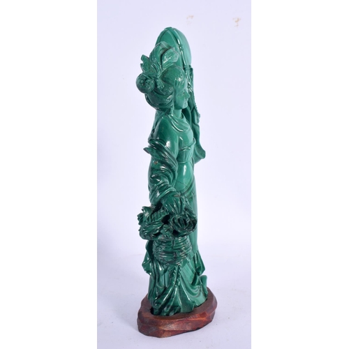 617 - A LATE 19TH CENTURY CHINESE CARVED MALACHITE FIGURE OF A FEMALE Qing. 18 cm x 7 cm.