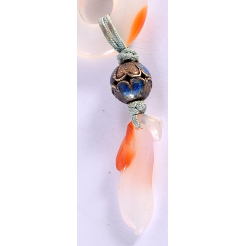 623 - AN EARLY 20TH CENTURY CHINESE SILVER ENAMEL AND AGATE PENDANT Late Qing/Republic. 12 cm long.