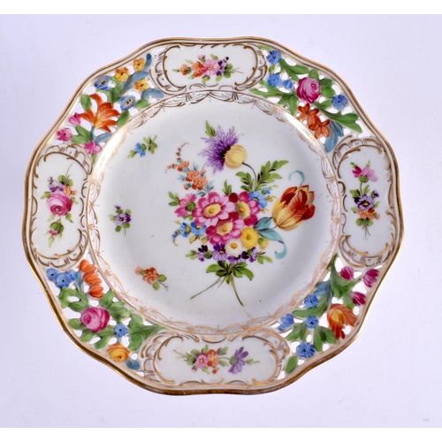 63 - A DRESDEN PORCELAIN PLATE together with a matching comport. Largest 22 cm wide. (2)