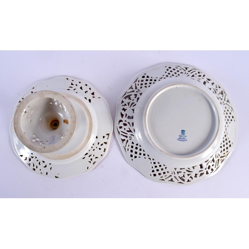 63 - A DRESDEN PORCELAIN PLATE together with a matching comport. Largest 22 cm wide. (2)