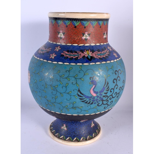 641 - A 19TH CENTURY JAPANESE MEIJI PERIOD CLOISONNE ENAMEL OVERLAID VASE together with a Chinese meiping ... 