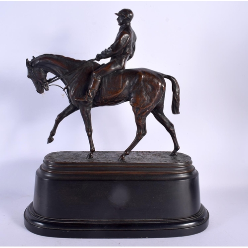 645 - Pierre-Jules Mene (C1820-1879) Bronze, Racehorse with jockey. 34 cm x 27 cm.