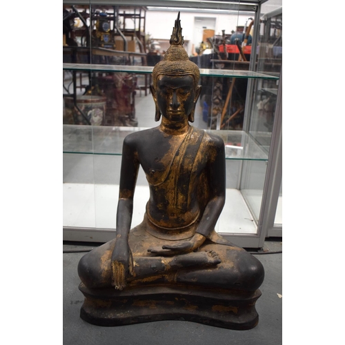 647 - A GOOD LARGE 18TH CENTURY THAI SOUTH EAST ASIAN BRONZE BUDDHA modelled with one hand resting upon hi... 