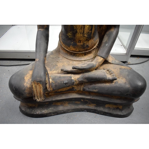 647 - A GOOD LARGE 18TH CENTURY THAI SOUTH EAST ASIAN BRONZE BUDDHA modelled with one hand resting upon hi... 