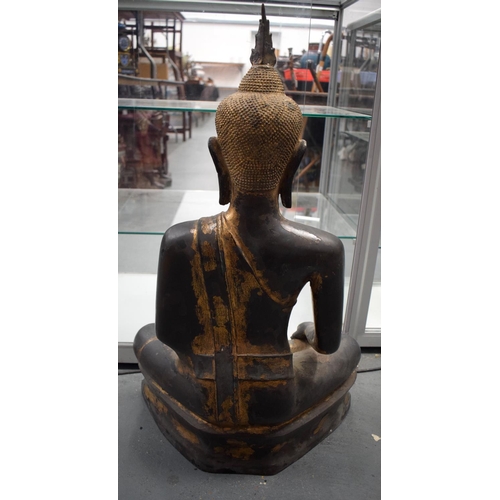 647 - A GOOD LARGE 18TH CENTURY THAI SOUTH EAST ASIAN BRONZE BUDDHA modelled with one hand resting upon hi... 