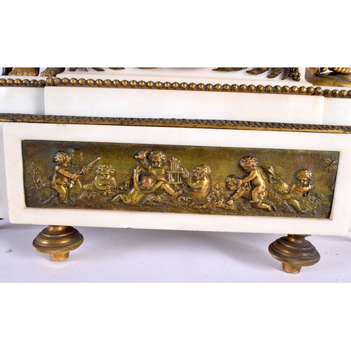 649 - A LARGE 19TH CENTURY FRENCH BRONZE AND WHITE MARBLE MANTEL CLOCK formed with figures and putti. 44 c... 