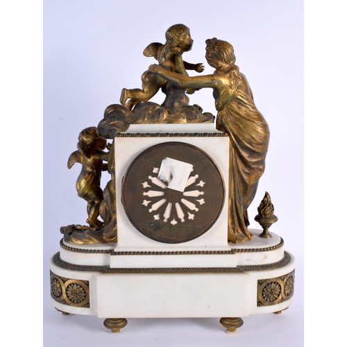 649 - A LARGE 19TH CENTURY FRENCH BRONZE AND WHITE MARBLE MANTEL CLOCK formed with figures and putti. 44 c... 