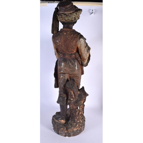 651 - A LARGE PAIR OF 19TH CENTURY AUSTRIAN COLD PAINTED TERRACOTTA FIGURES modelled holding an amphora. 6... 