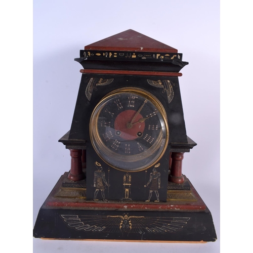 653 - A LARGE 19TH CENTURY FRENCH EGYPTIAN REVIVAL MARBLE CLOCK SET decorated with figures. Mantel 42 cm x... 