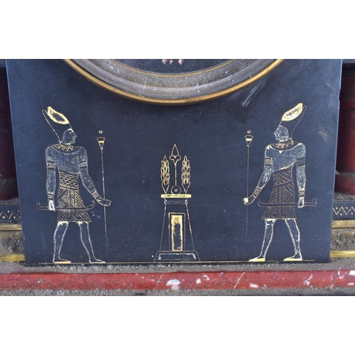 653 - A LARGE 19TH CENTURY FRENCH EGYPTIAN REVIVAL MARBLE CLOCK SET decorated with figures. Mantel 42 cm x... 