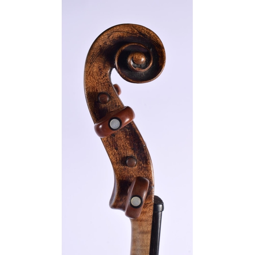 654 - AN ANTIQUE SINGLE PIECE BACK VIOLIN. 59 cm long, length of back 37 cm.