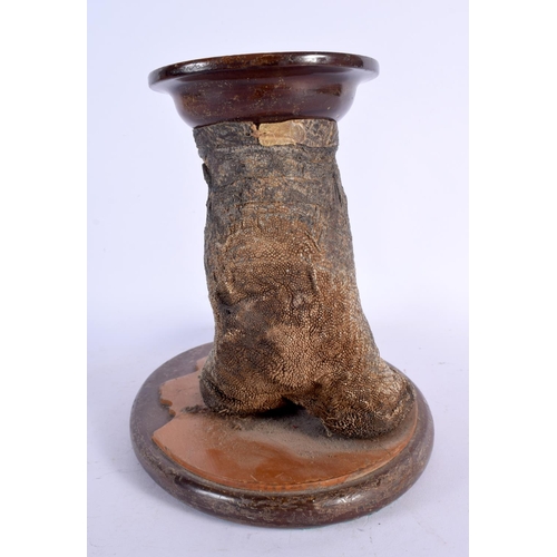 663 - A VICTORIAN TAXIDERMY OSTRICH FOOT STAND. 22 cm x 22 cm.