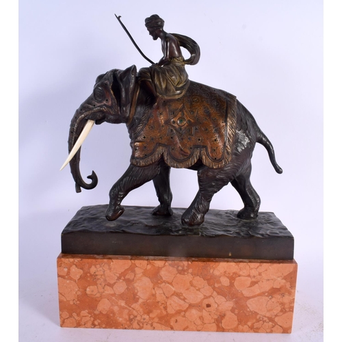 667 - Eugene Barillot (19th Century) Cold painted bronze and bone, Elephant rider. 37 cm x 25 cm.