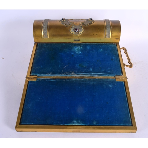 668 - A LARGE VICTORIAN GILT BRONZE AND AGATE DESK STAND with fitted interior. 29 cm x 25 cm.