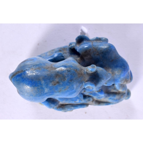 671 - AN EARLY 20TH CENTURY CHINESE CARVED LAPIZ LAZULI FIGURE OF MICE Late Qing/Republic. 9 cm x 9 cm.