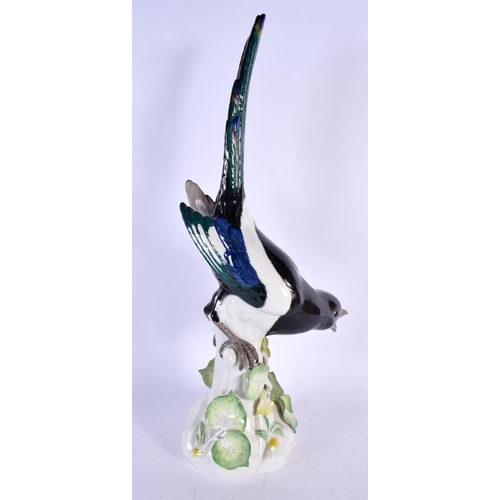 676 - A LARGE GERMAN MEISSEN PORCELAIN FIGURE OF A MAGPIE. 50 cm x 15 cm.