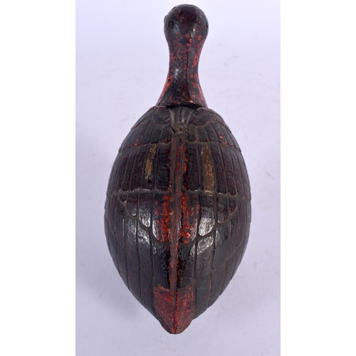 678 - AN UNUSUAL 19TH CENTURY INDIAN PAINTED COCONUT FLASK formed as a bird. 14 cm x 9 cm.