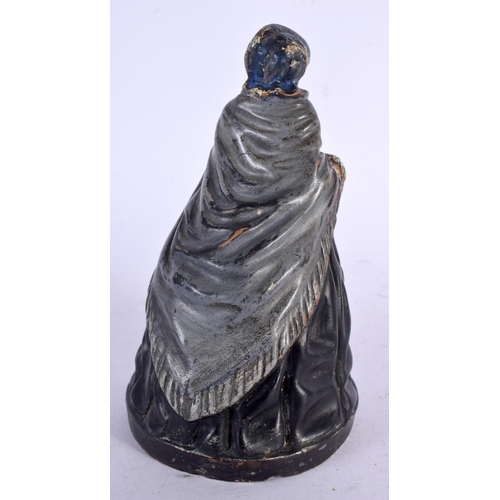 679 - A RARE 19TH CENTURY AUSTRIAN PAINTED TERRACOTTA FIGURE modelled as a female wearing a dress, with a ... 