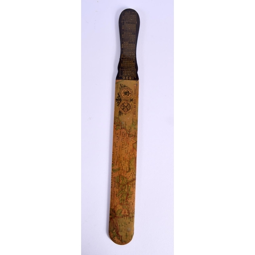 704 - AN ANTIQUE MAUCHLINEWARE ROLLING PIN and a similar page turner. Largest 32 cm long. (2)