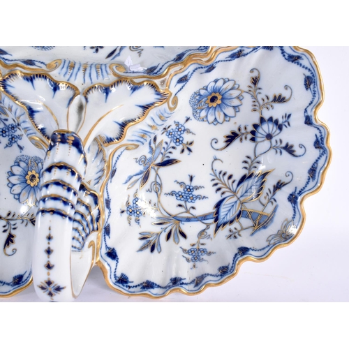 71 - A VERY LARGE 19TH CENTURY MEISSEN PORCELAIN TREFOIL DISH painted with leaves and flowers. 30 cm x 27... 