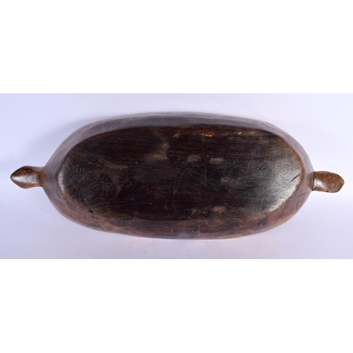 716 - AN ANTIQUE TREEN COUNTRY DAIRY TWIN HANDLED BOWL. 60 cm x 15 cm.