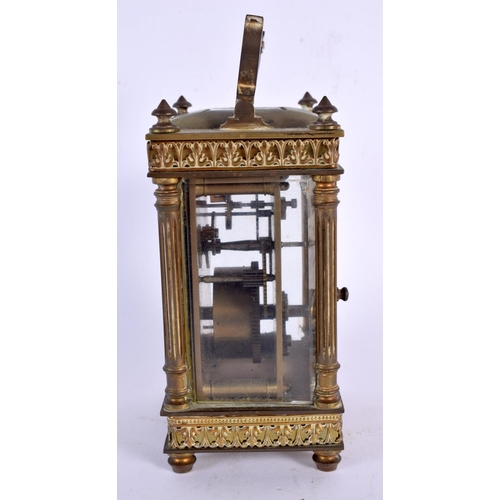 721 - AN ANTIQUE FRENCH GLASS CARRIAGE CLOCK. 15 cm high.