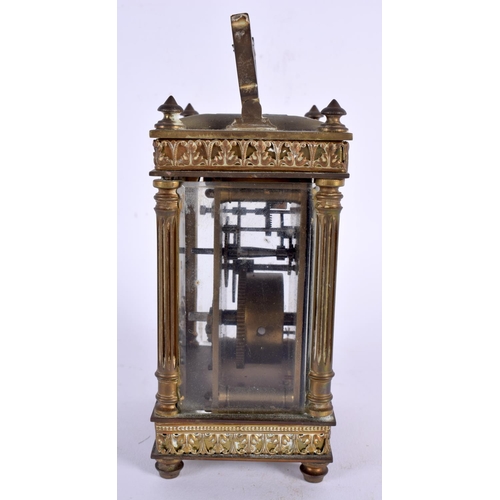 721 - AN ANTIQUE FRENCH GLASS CARRIAGE CLOCK. 15 cm high.