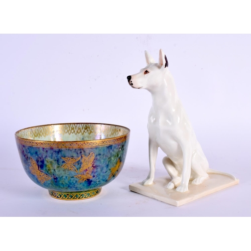 733 - A ROYAL WORCESTER FIGURE OF A BULL DOG by Doris Linder, together with a wedgwood lustre bowl. Larges... 