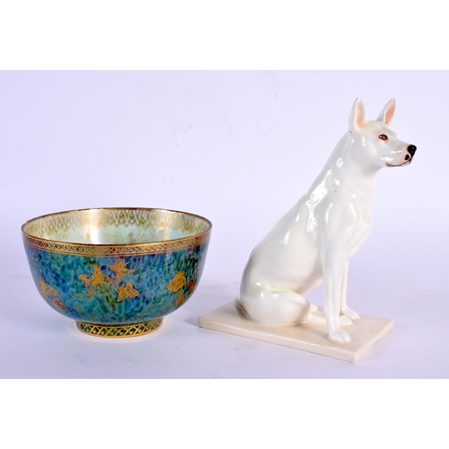 733 - A ROYAL WORCESTER FIGURE OF A BULL DOG by Doris Linder, together with a wedgwood lustre bowl. Larges... 