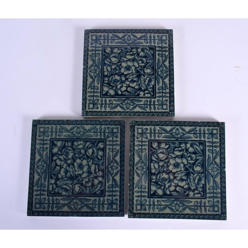 734 - THREE ARTS AND CRAFTS TILES together with a Sevres cup etc. (8)