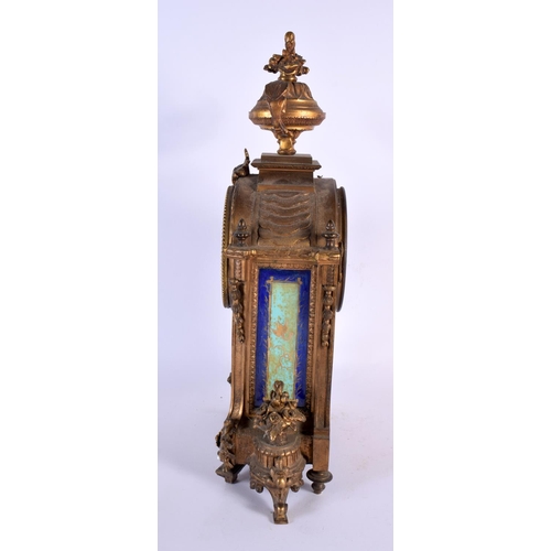 741 - A 19TH CENTURY FRENCH BRONZE AND PORCELAIN MANTEL CLOCK painted with a Chinese musician. 40 cm x 15 ... 