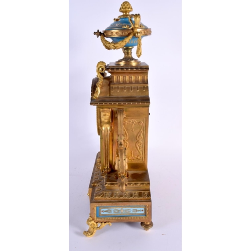 742 - A LARGE 19TH CENTURY FRENCH BRONZE SEVRES PORCELAIN MANTEL CLOCK painted with figures in landscapes.... 