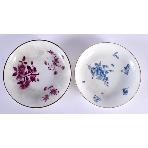 756 - TWO 18TH CENTURY FRENCH SEVRES PORCELAIN SAUCERS together with a Meissen cup, saucer & a Berlin sauc... 