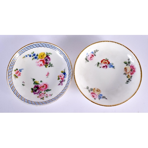 756 - TWO 18TH CENTURY FRENCH SEVRES PORCELAIN SAUCERS together with a Meissen cup, saucer & a Berlin sauc... 