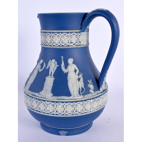 76 - A 19TH CENTURY ENGLISH JASPERWAR PORCELAIN CAMPAGNA URN together with a Wedgwood jug and vase. Large... 