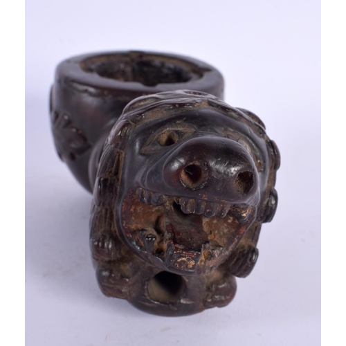 773 - A LOVELY 17TH CENTURY EUROPEAN CARVED WOOD BOWL possibly a pipe, formed as a seated lion. 18 cm x 8 ... 