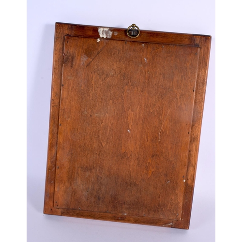 777 - AN ARTS AND CRAFTS KESWICK COPPER MIRROR together with a box and cup. Largest 28 cm x 24 cm. (3)