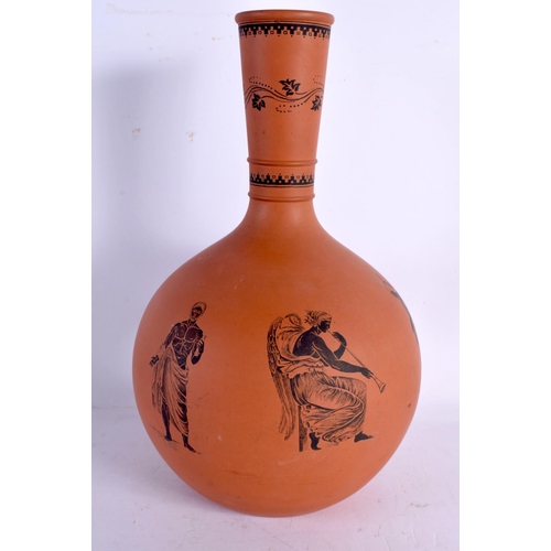 78 - A LARGE 19TH CENTURY ENGLISH POTTERY COUNTRY HOUSE VASE After the Antiquity. 28 cm x 14 cm.