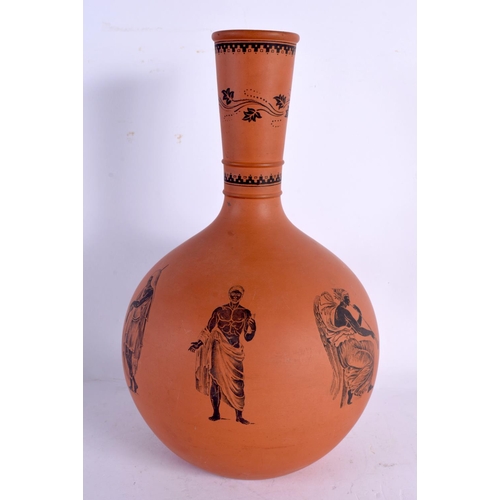 78 - A LARGE 19TH CENTURY ENGLISH POTTERY COUNTRY HOUSE VASE After the Antiquity. 28 cm x 14 cm.