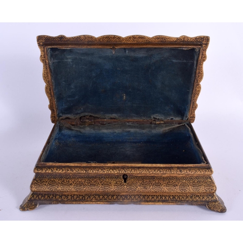 793 - A RARE 19TH CENTURY PERSIAN TURKISH GOLD INLAID STEEL CASKET decorated all over with foliage and vin... 