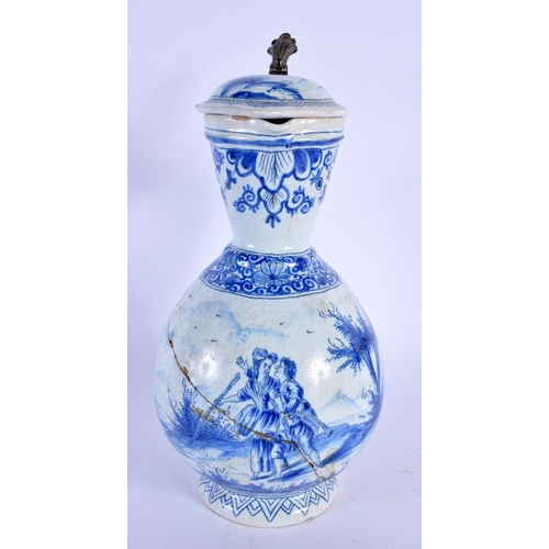 7 - A LATE 17TH/18TH CENTURY DUTCH DELFT BLUE AND WHITE STEIN painted with lovers within landscapes. 22 ... 