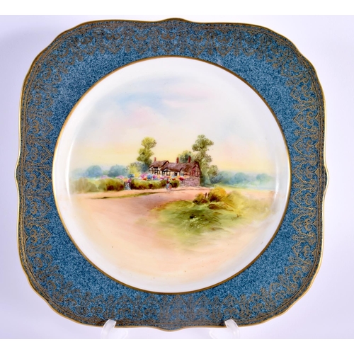 80 - Royal Worcester fine plate painted with Anne Hathaway's Cottage James Hendry, signed C.1933 21cm D... 