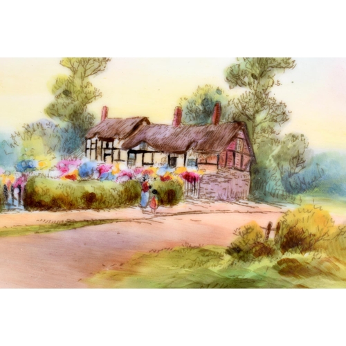 80 - Royal Worcester fine plate painted with Anne Hathaway's Cottage James Hendry, signed C.1933 21cm D... 